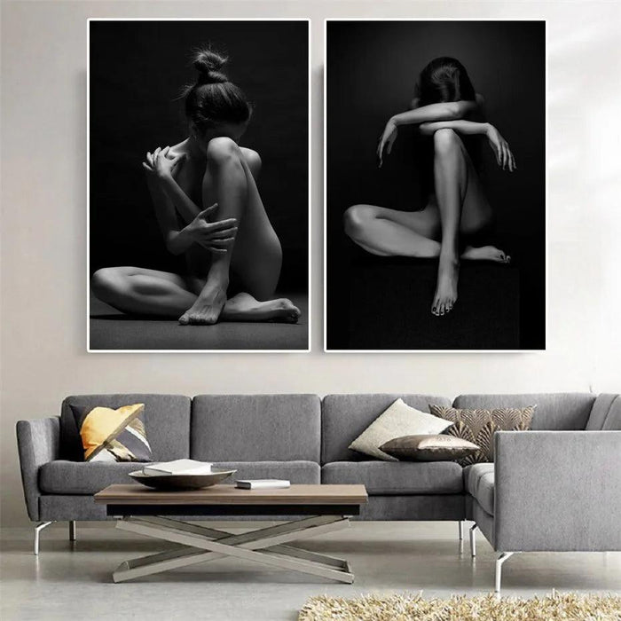 Elegant Black Nude Reflection Canvas Art - Transform Your Bedroom Aesthetics