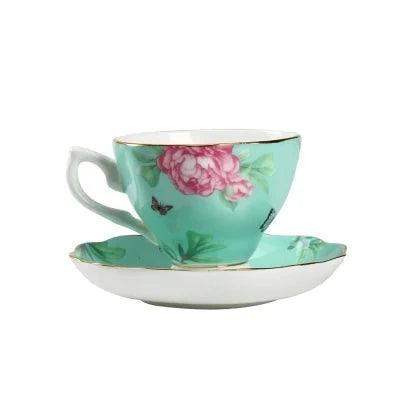 Elegant Black Floral Porcelain Tea Cup and Saucer Set - A Touch of Luxury for Special Occasions