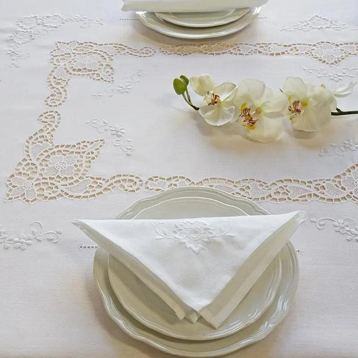 Elegant Hemstitch Linen Tablecloth - White/Champagne, Square/Oblong for Home and Events