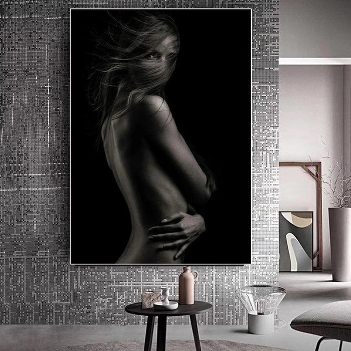 Elegant Black Nude Reflection Canvas Art - Transform Your Bedroom Aesthetics