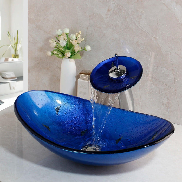 Charming Glass Sink with Waterfall Faucet Ensemble - Stylish Upgrade for Your Bathroom