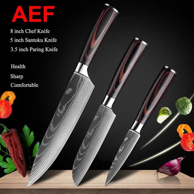 Premium 7CR17 Japanese Laser Damascus Culinary Knife Set - Chef, Santoku, Cleaver, Slicing & Utility Options