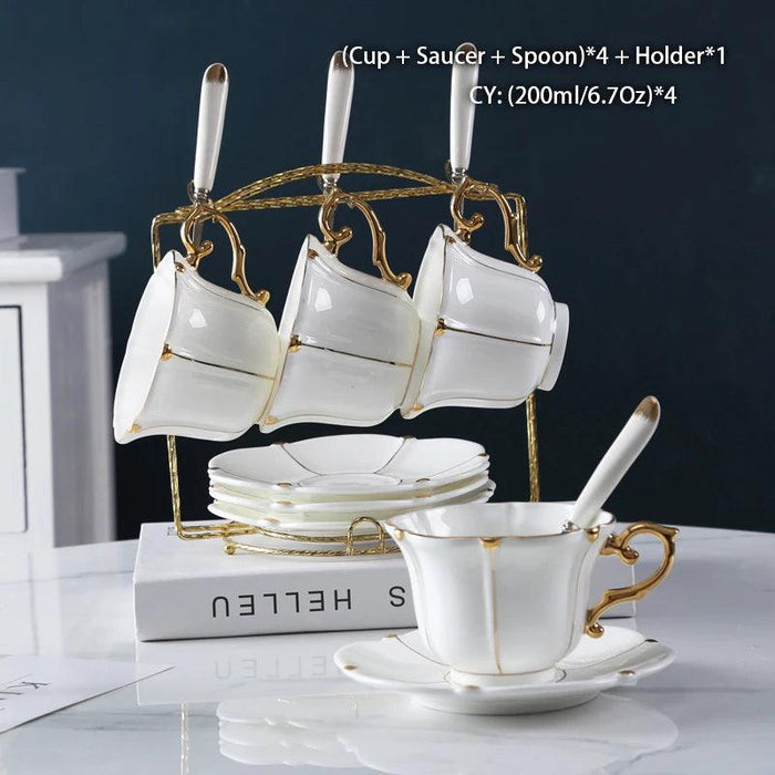 Elegant Royal Gold Pearl Bone China Tea & Coffee Set - Luxurious Collection for Exquisite Teatime