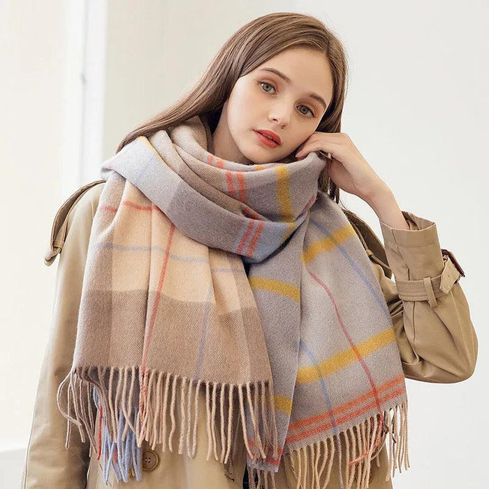 Chic Cashmere Plaid Wrap - Elegant Winter Neck Accessory