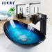 Luxurious Hand-Painted Glass Waterfall Basin Faucet Set in Stunning Blue