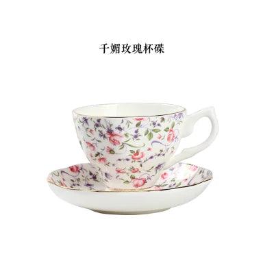 Elegant Black Floral Porcelain Tea Cup and Saucer Set - A Touch of Luxury for Special Occasions