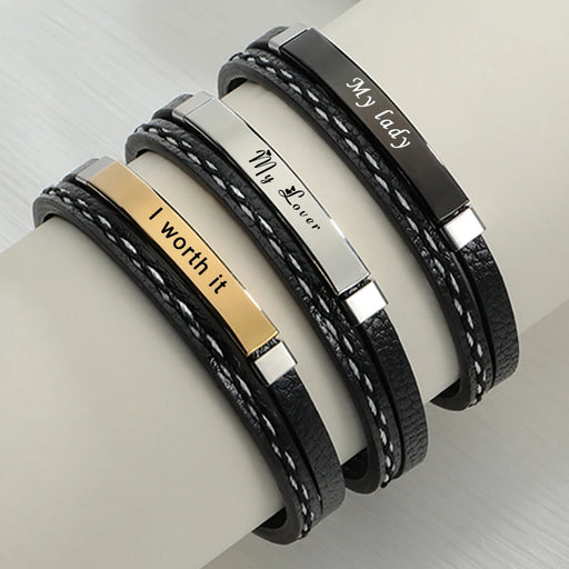 Customizable Leather Date Bracelets with Engraved Personalization