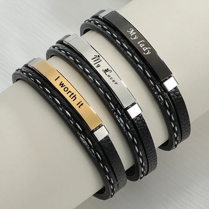 Personalized Engraved Leather Date Bracelets