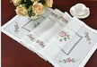 Romantic Rose Cross-Stitch Linen Table Runner & Cloth Set - White/Champagne