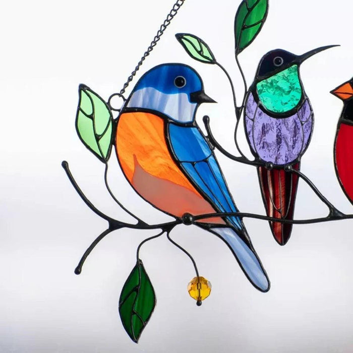 Whimsical Stained Glass Bird Window Panels - Enchanting Decor for Kids' Rooms and Radiant Sunlight Effects