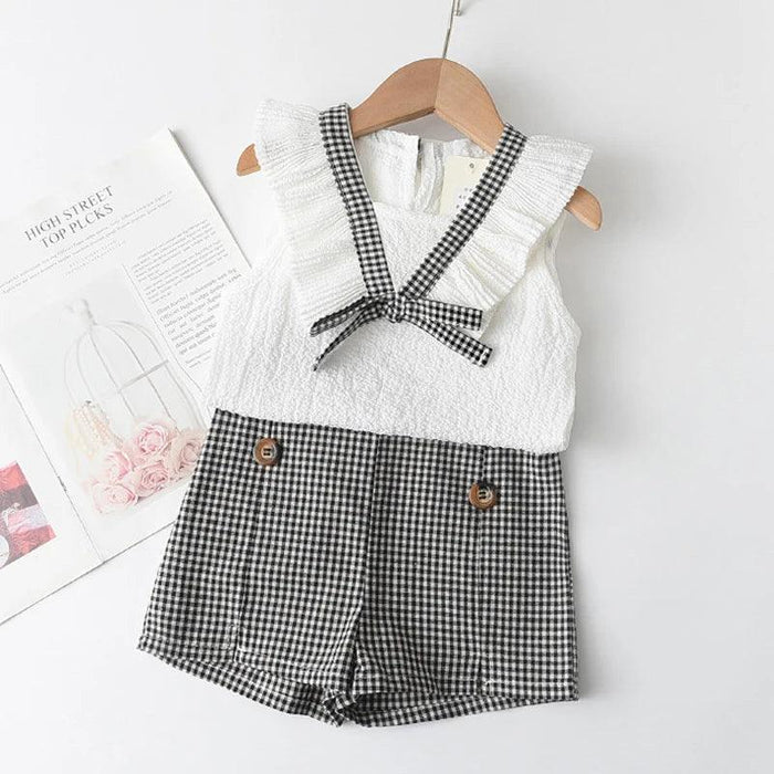 Toddler Girls' Stylish Summer Chiffon Top and Plaid Shorts Ensemble 2-6 Years