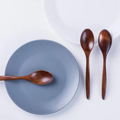 Natural Wooden 7-Inch Soup and Tea Spoon Set for Gourmet Cooking