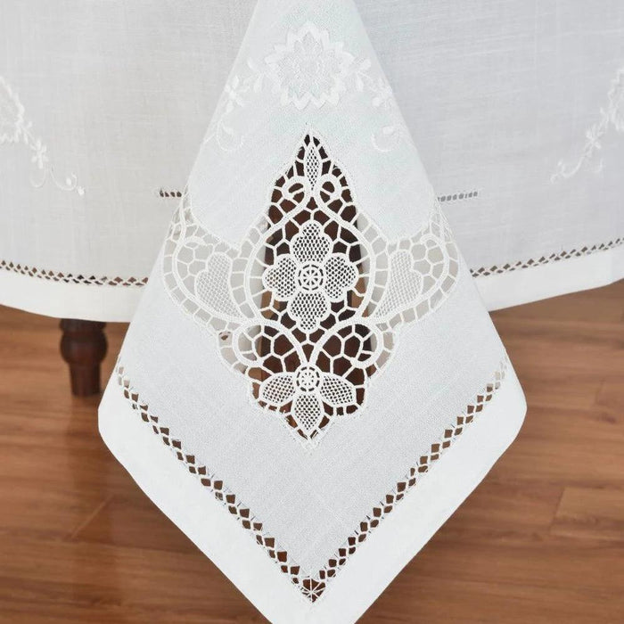 Elegant Hemstitch Linen Tablecloth - White/Champagne, Square/Oblong for Home and Events