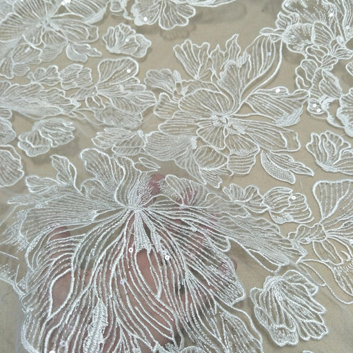 Ivory Floral Rayon Lace Fabric - 130cm Wide - Ideal for Exquisite Bridal Gowns - Priced Per Yard