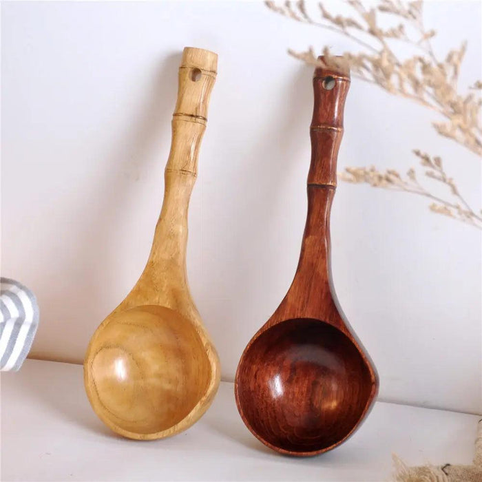 Chic Chestnut Wood Extended Handle Soup Ladle - Sophisticated Cooking Spoon for Your Culinary Space