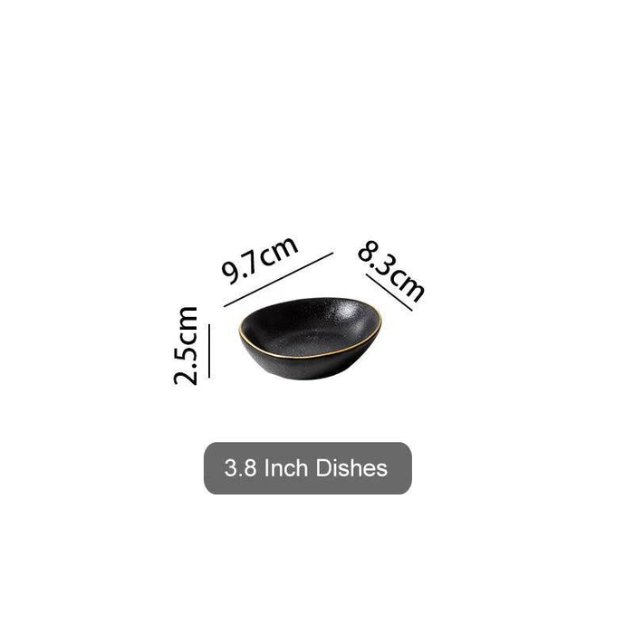 Elegant Matte Black and Gold Ceramic Dinnerware Collection - Essential Set for Upscale Dining Experiences