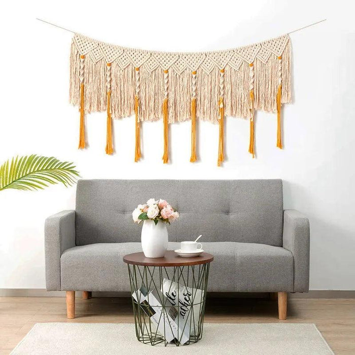 Artisanal Eco-Friendly Macrame Flag Wall Hanging with Wooden Dowel - Bohemian Home Decor