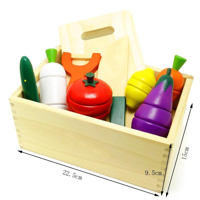 Montessori Wooden Kitchen Playset - Interactive Pretend Cooking Toy with Fruit & Vegetable Cutting Set for Children