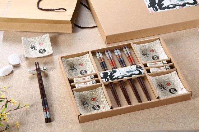 Dragon Embrace: Handcrafted Chinese Tableware Set with Elegant Chopsticks and Porcelain Plates