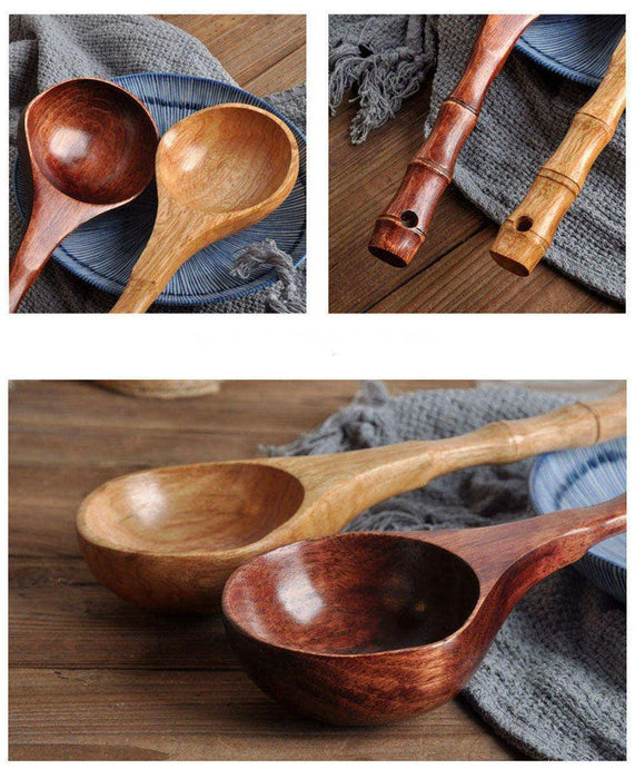 Chic Chestnut Wood Extended Handle Soup Ladle - Sophisticated Cooking Spoon for Your Culinary Space