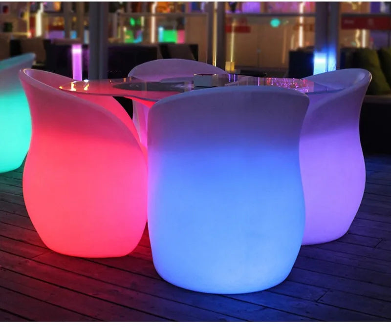 Glowing RGB LED Rechargeable Lounge Chair: Stylish Illuminated Armchair for Any Space