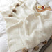 Charming Chenille Knit Throw Blanket with Delightful Pompoms - Cozy Elegance for Your Living Space