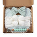 Chic Floral Baby Care Set: Bib, Headband, and Silicone Pacifier Clip in Festive Gift Box