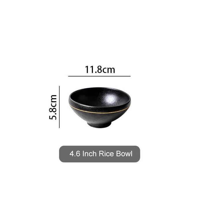 Elegant Matte Black and Gold Ceramic Dinnerware Collection - Essential Set for Upscale Dining Experiences