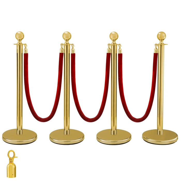 Elegant Gold Stainless Steel Stanchion Set with Red Velvet Rope & Secure Base for Event Management