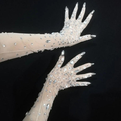 Sparkling Crystal-Studded White Performance Gloves