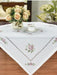 Romantic Rose Cross-Stitch Linen Table Runner & Cloth Set - White/Champagne