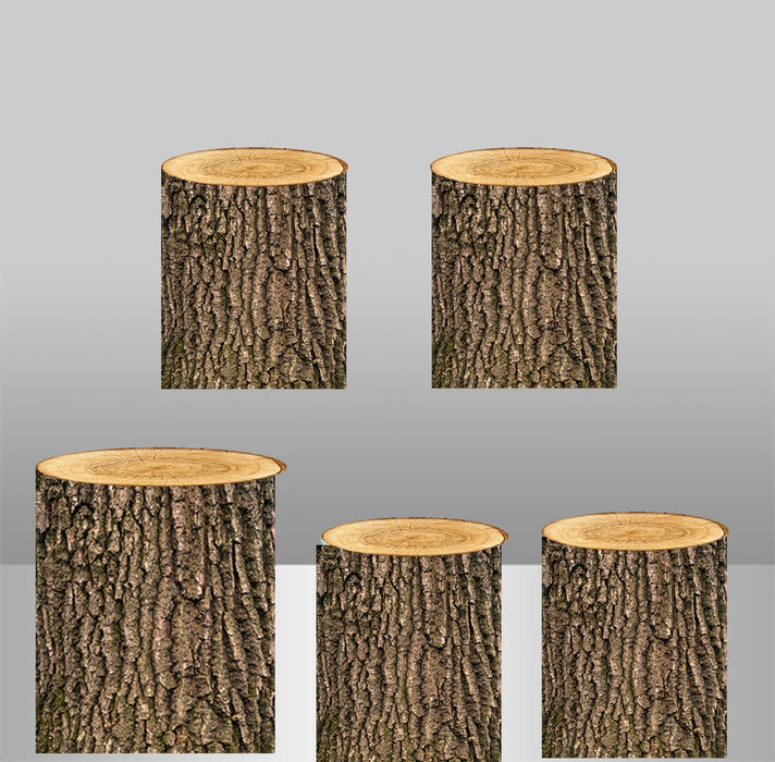 Wood Bark Texture Elastic Fabric Cylinder Covers - Customizable Set for Dessert Table Decor