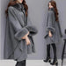 Sophisticated Winter Charm - Opulent Fox Fur Collar Cape Coat for Trendsetting Women