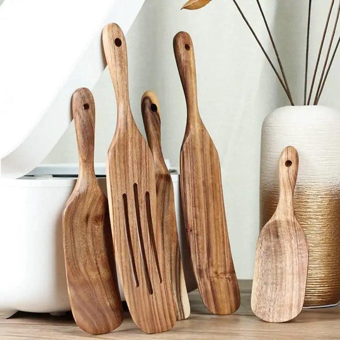 Elegant Acacia Wood Spatula Set - Versatile Slotted Kitchen Utensils for Non-Stick Cookware