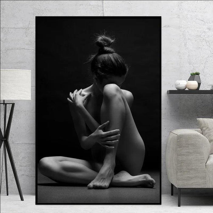 Elegant Black Nude Reflection Canvas Art - Transform Your Bedroom Aesthetics