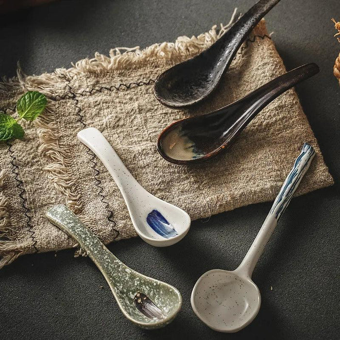 Sophisticated Long-Handled Japanese Ceramic Spoon for Soups, Ramen, and Rice - Essential Culinary Accessory