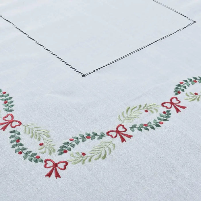 Luxurious Hemstitched Christmas Table Linens: Exquisite Embroidered Collection for an Elegant Dining Experience