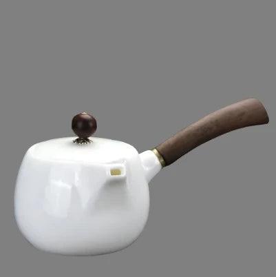 Elegant Suet Jade Porcelain Xishi Kungfu Tea Set with Side Handle Teapot