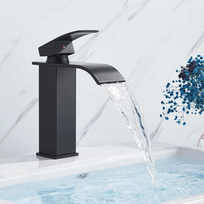 Modern Black Waterfall Faucet with Chrome Accents for Stylish Bathrooms