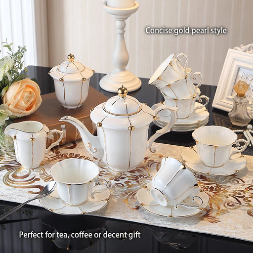 Royal Gold Pearl Fine China Tea and Coffee Set - Exquisite Porcelain Collection for Elegant Teatime
