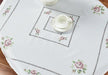 Romantic Rose Cross-Stitch Linen Table Runner & Cloth Set - White/Champagne