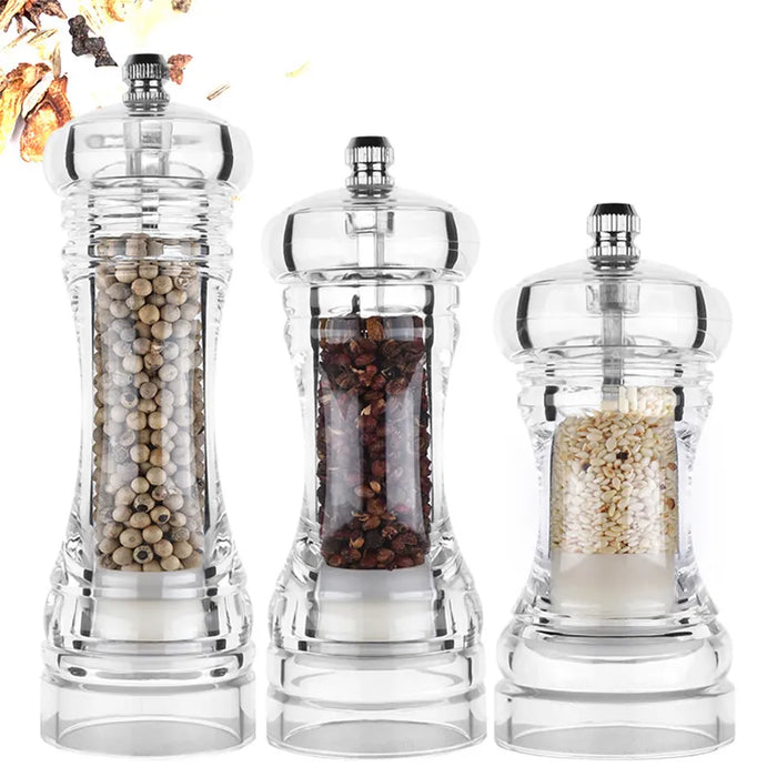 Precision Adjustable Clear Acrylic Pepper Grinder - Sleek Kitchen Tool