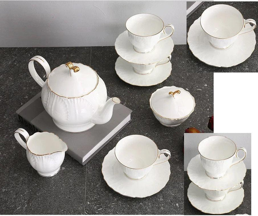 European Elegance Tea Time Set: Premium Bone China Teapot and Coffee Cups