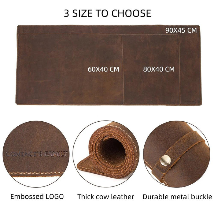 Exquisite Genuine Cowhide Leather Extra-Large Mouse Pad - Elegant Desk Mat for Gamers & Professionals