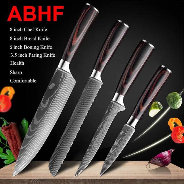 Premium 7CR17 Japanese Laser Damascus Culinary Knife Set - Chef, Santoku, Cleaver, Slicing & Utility Options