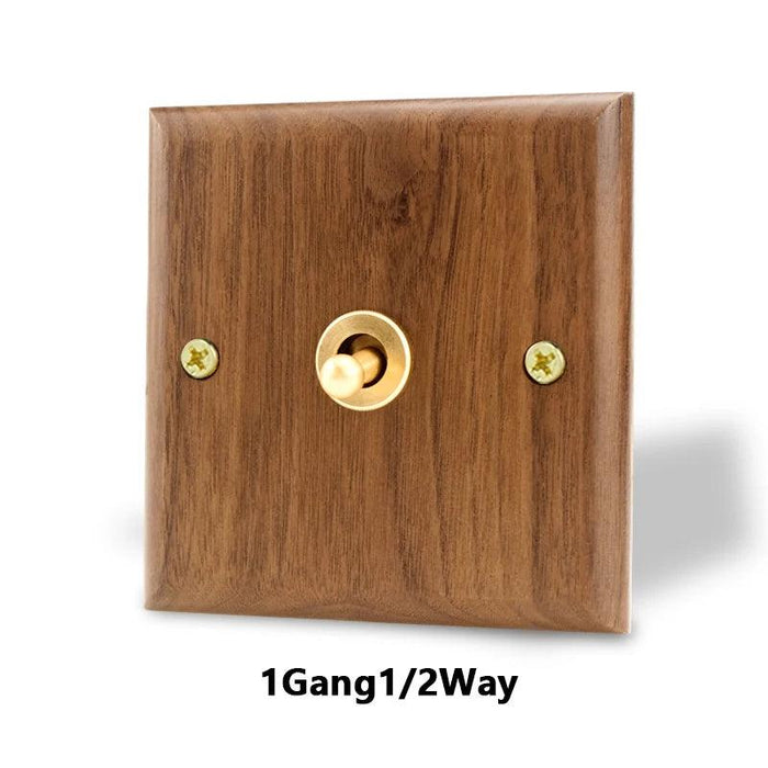 Sleek Black Walnut Electrical Panel with USB Ports, Adjustable LED Ambiance, and Contemporary Toggle Features