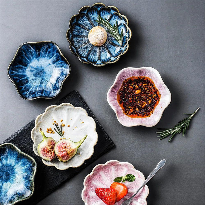 Elegant Japanese Floral Ceramic Sauce Bowl - Perfect for Dipping and Condiment Serving