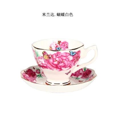 Elegant Black Floral Porcelain Tea Cup and Saucer Set - A Touch of Luxury for Special Occasions