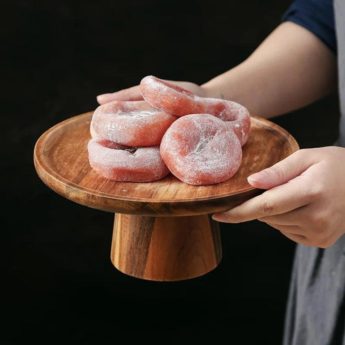 Elegant Japanese Acacia Wood Dessert Platter - Vintage-Inspired Serving Tray for Cakes, Fruits, and Home Decor