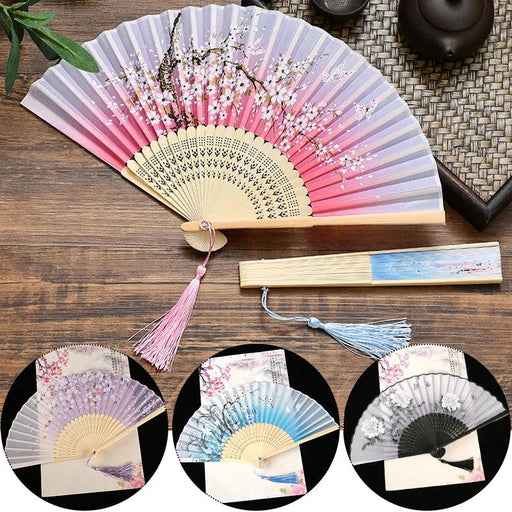 Elegant Vintage Chinese Silk Bamboo Folding Fan with Unique Designs